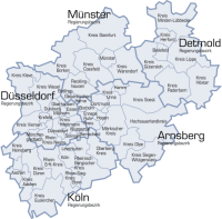 Karte von NRW mit Städten und Kreisen
