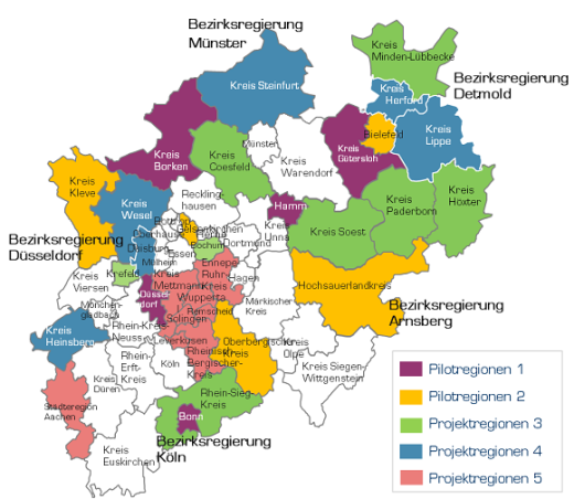 Karte der Pilot- und Projektregionen