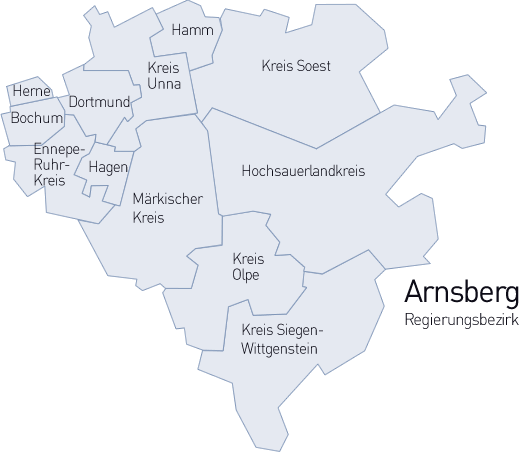 Karte des Regierungsbezirks Arnsberg