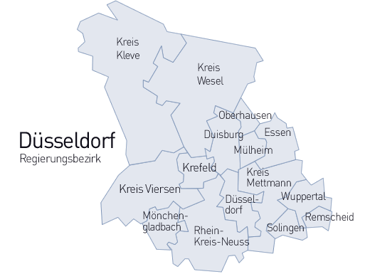 Kreise und Städte im Regierungsbezirk Düsseldorf