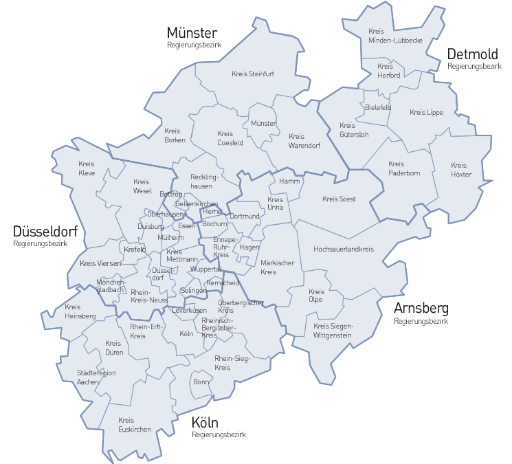 Übersichtskarte der Kreise und Städte in NRW